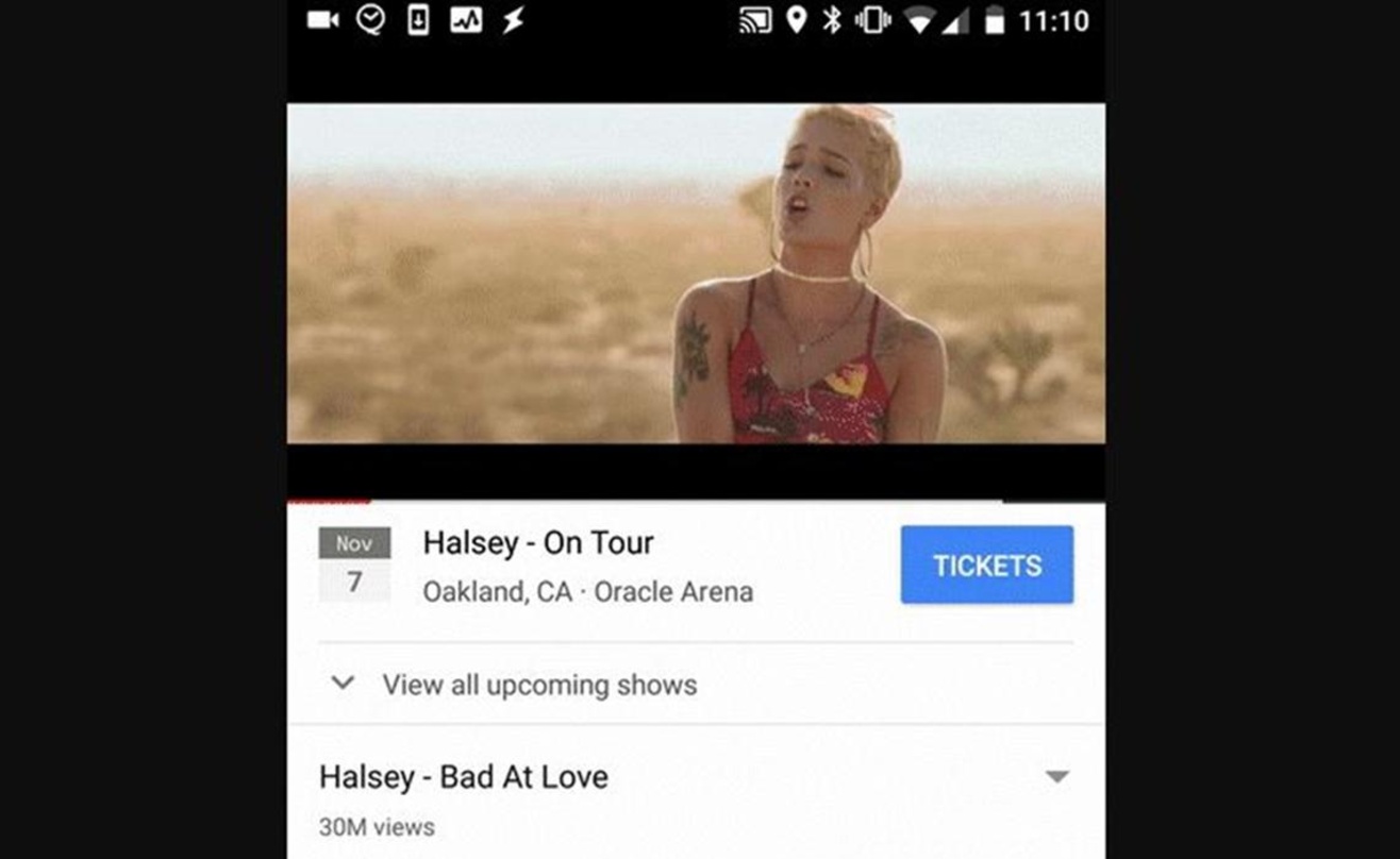 So sieht sie aus: eine YouTube-Künstlerseite, hier von der Sängerin Halsey, mit Verweis auf eine Übersicht kommender Konzerte und Ticket-Button