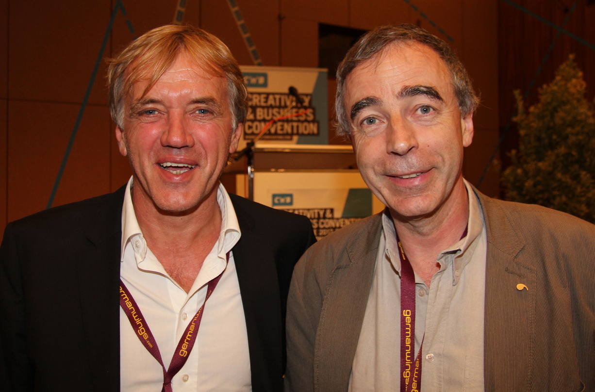Beschäftigten sich unter anderem mit Kulturförderung: Norbert Oberhaus (Geschäftsführer von c/o pop und C'n'B, links) mit Keynote-Redner Pius Knüsel (Pro Helvetia)