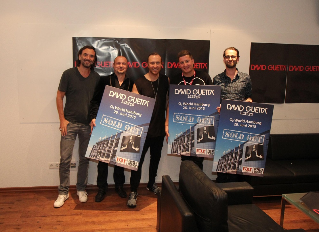 Trafen sich in Hamburg (von links): Jean-Guillaume Charvet, Steve Schwenkglenks, David Guetta, Florian Hauss und Christian Wiesmann
