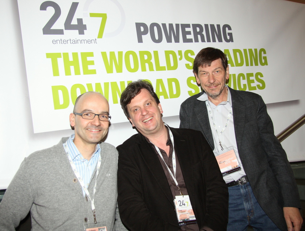 Freuten sich auf der Midem über 150 Millionen ausgelieferte Titel (v.l.n.r.): CFO Christoph Oberhaus, CEO Frank Taubert und CTO Carl Henrik Nielsen