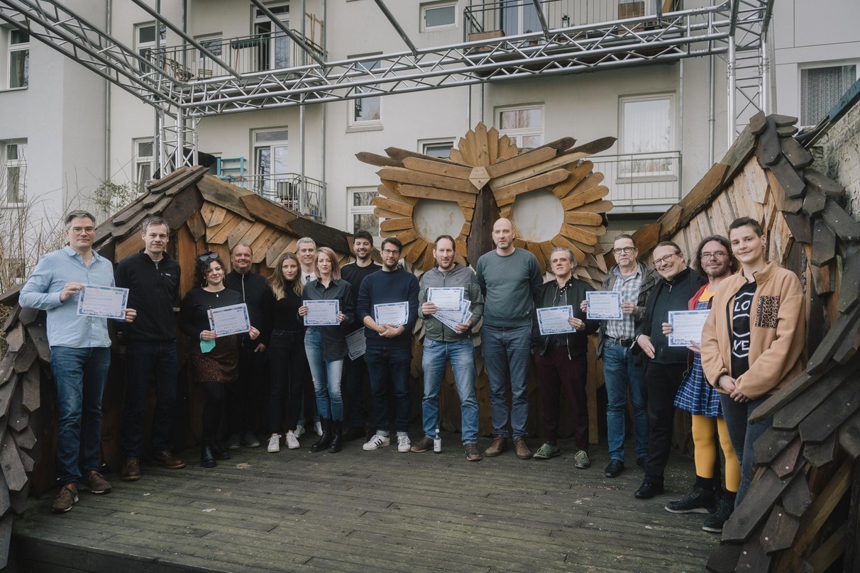 Haben den Code of Conduct unterschrieben (von links): Frank Ritter, Alexander Kulick (beide Moondoo), Gianna Cherchi, Frank Husemann (beide Uebel & Gefährlich), Aniane Dietrich, Christophe...