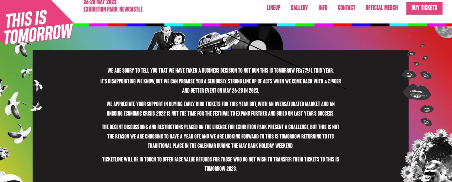Eines der für 2022 gecancelten Festivals: This Is Tomorrow