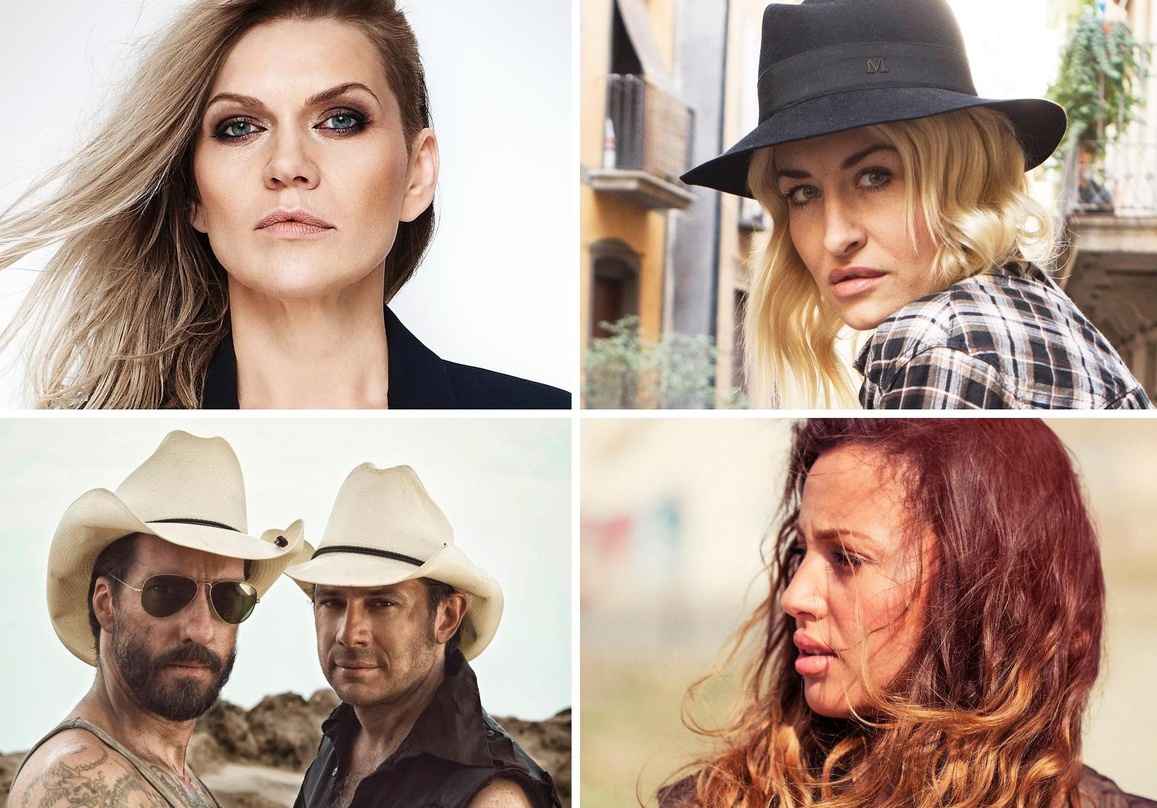 Bilden die deutsche Jury beim ESC (Von oben links im Uhrzeigersinn): Anna Loos, Sarah Connor, Namika sowie Sascha Vollmer und Alec Völkel (The BossHoss)