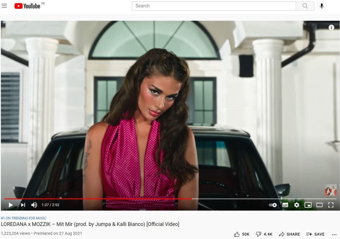 Loredana und Mozzik landen nach "Rosenkrieg" mit "Mit Mir" erneut auf Platz eins der deutschen YouTube-Musik-Trendcharts