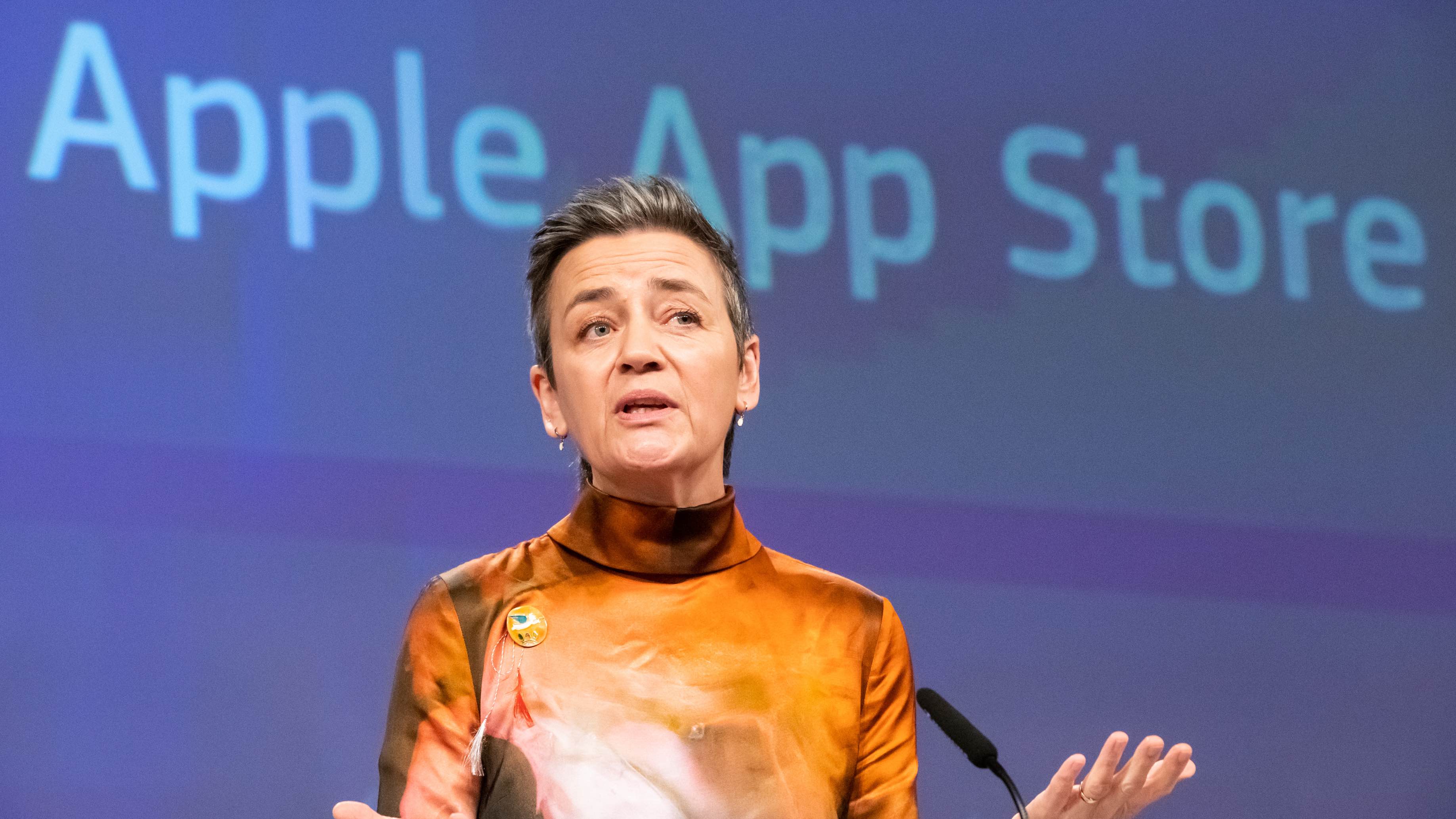 Verkündete jüngst eine Strafe in Höhe von zwei Milliarden Dollar gegen Apple: Margrethe Vestager., Kommissarin für Digitales in der EU-Kommission.