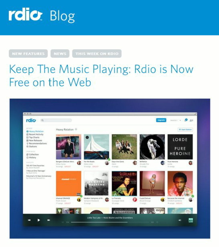 Nun mit werbefinanziertem Angebot am Netz: Rdio gibt den Start von Rdio Free bekannt