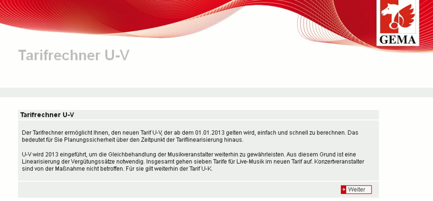 Soll beim Kalkulieren helfen: Der neue GEMA-Tarifrechner