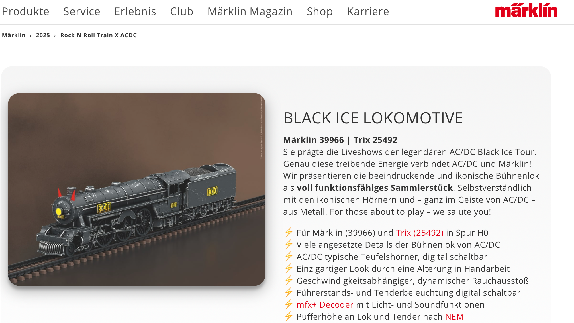 "Voll funktionsfähiges Sammlerstück": Modellbahnhersteller Märklin setzt den Rock'n'Roll-Train aufs Gleis, ein Sondermodell zu Ehren von AC/DC.