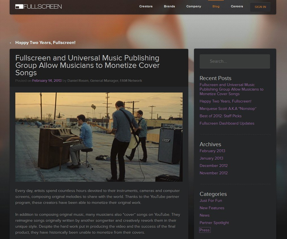 Annäherung im Geschäft mit YouTube-Coverversionen: Universal Music Publishing und Fullscreen knüpfen einen Vermarktungspakt