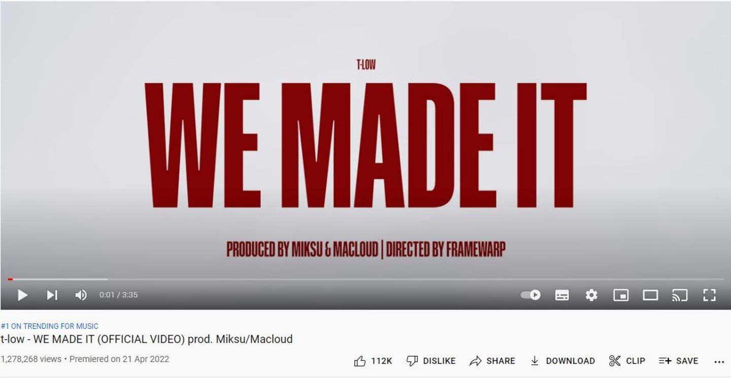 t-low rockte mit "We Made It" am Wochenende die deutschen YouTube-Musik-Trendcharts und die Spotify-Daily-Top-Songs-Germany-Hitliste