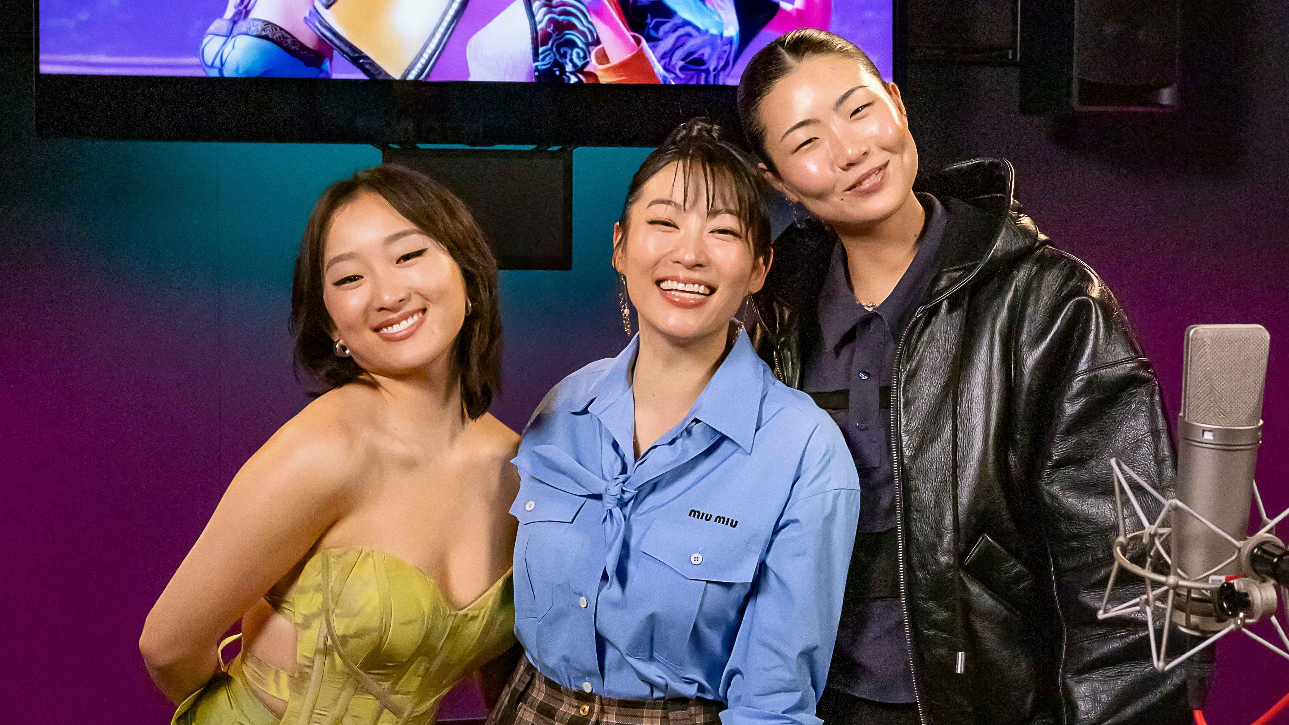 Die Sprechstimmen der "Hunters" im Netflix-Film: Ji-young Yoo (Zoey), Arden Cho (Rumi) und May Hong (Mira).