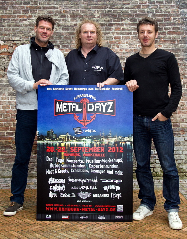 Machen gemeinsame Sache (von links): Alexander Schulz (Geschäftsführer Inferno Events/Reeperbahn Festival), Holger Hübner (Geschäftsführer ICS/Wacken Open Air) und Detlef Schwarte (Geschäf...