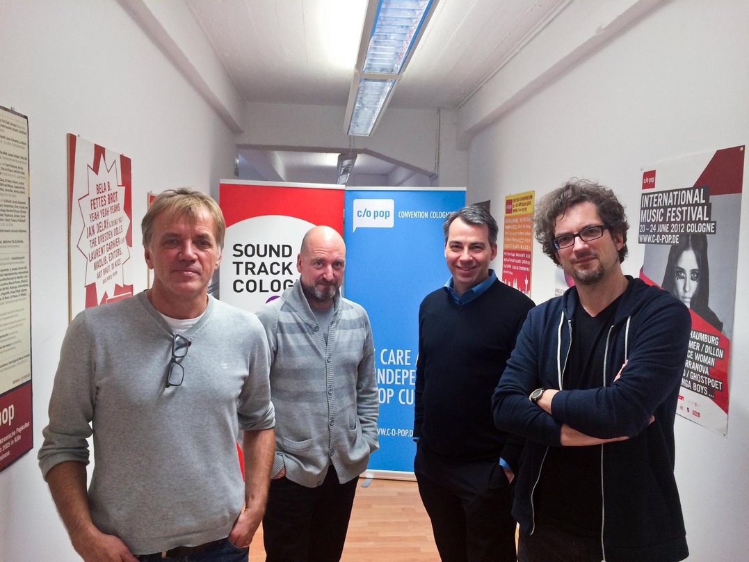 Planen ab 2015 parallel (von links): Norbert Oberhaus (Geschäftsführer cologne on pop), Ralph Christoph, Michael P. Aust und Matthias Hornschuh (Programmleiter SoundTrack_Cologne)