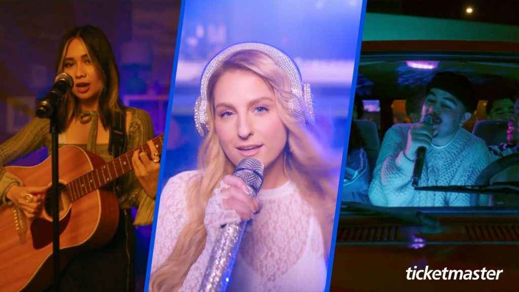 Werben für die Kooperation zwischen Ticketmaster und Shazam (von links): Niki, Meghan Trainor und die Peach Tree Rascals.