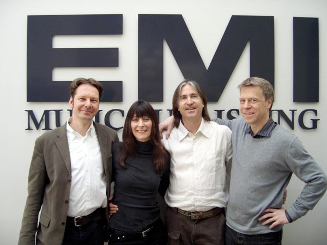Neue Partner im Geschäft mit Produktionsmusik (v.l.n.r.): Christian Reinecke, Anet Mainka, David Lowman und Markus Hedke (Executive Vice President EMI Music Publishing Germany