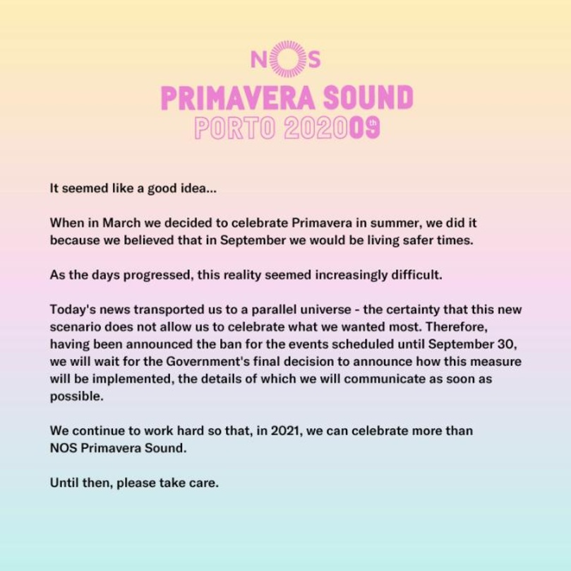 Vom Frühling in den Spätsommer verlegt, und jetzt aufs kommende Jahr: Primavera Sound Porto findet 2020 nicht mehr statt