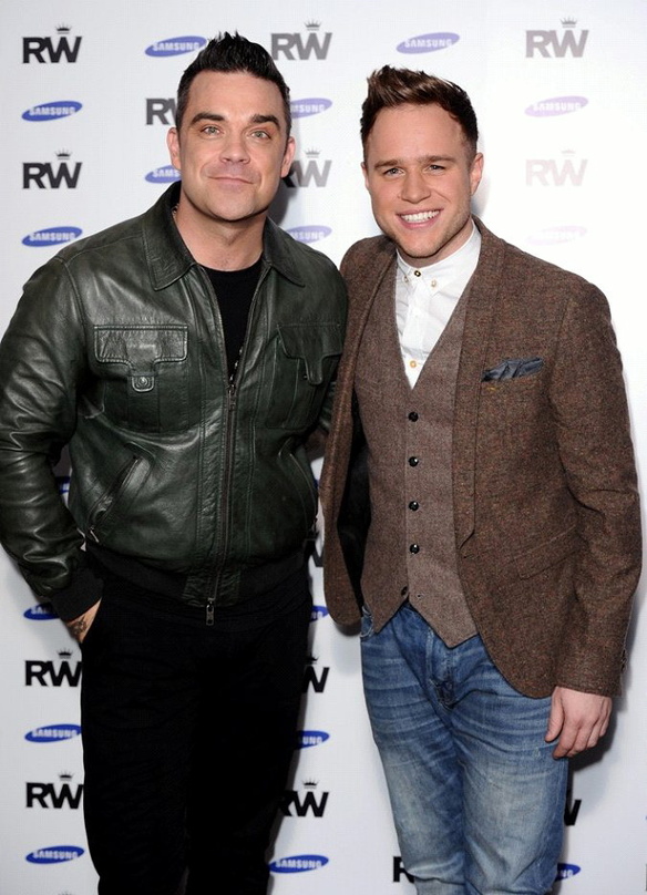 Stellten in London ihre gemeinsamen Tourpläne vor: Robbie Williams (links) und Olly Murs