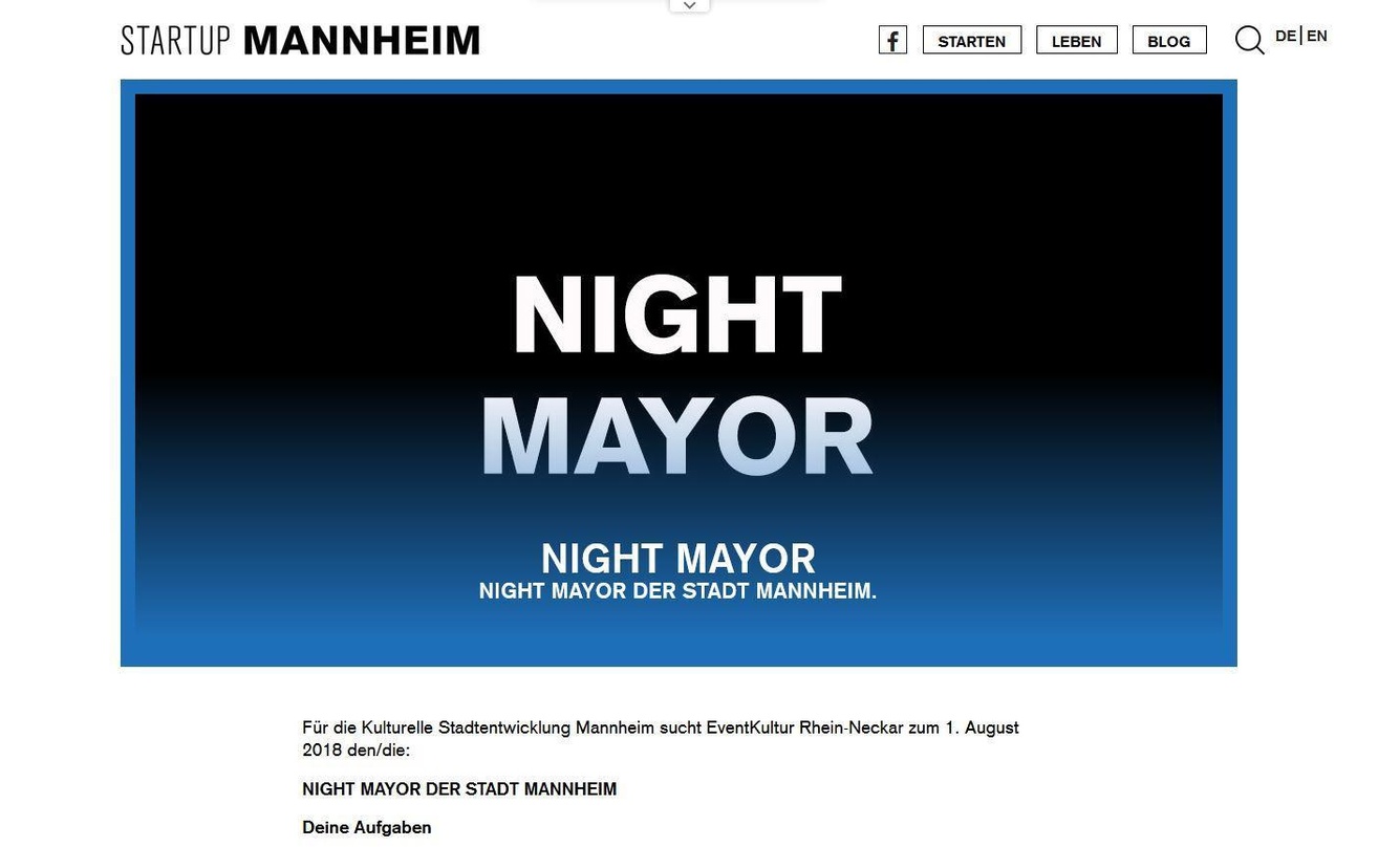 Ernennt am 19. Juli den ersten Nachtbürgermeister Deutschlands: Die Stadt Mannheim
