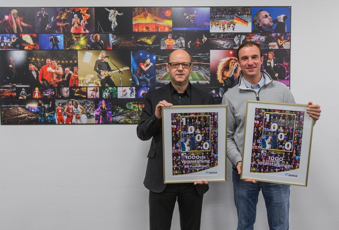 Bei der Award-Verleihung zum 1000. Event in der SAP Arena: Daniel Hopp (links) und Matthias Mantel