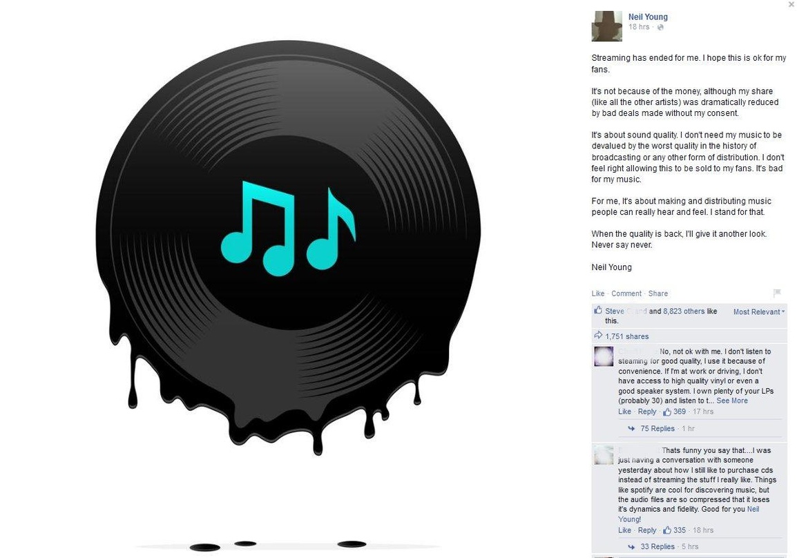 "Das war's für mich": Neil Young kündigt via Facebook an, seine Musik von Streamingdiensten zurückziehen zu wollen