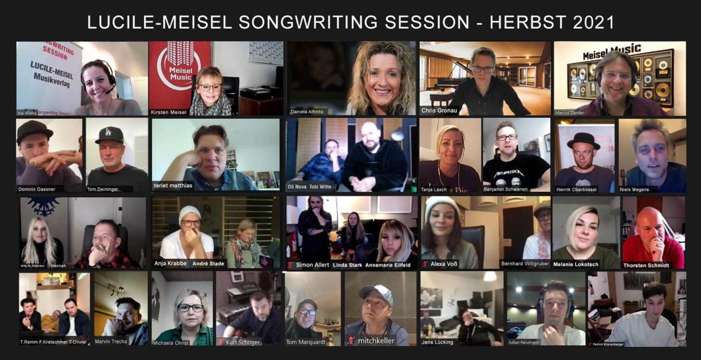 Arbeiteten per Videocall an neuen Songs: das Team von Lucile-Meisel mit den Autor*innen und Künstlerinnen