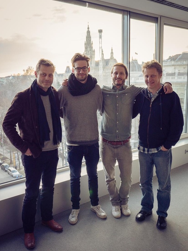 Arbeiten künftig zusammen (von links): Alex Richter (Four Artists), Filip Potocki, Bernhard Kaufmann (beide Arcadia) und Folkert Koopmans (FKP Scorpio)