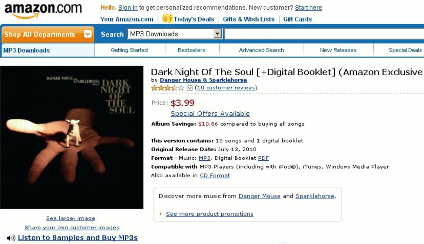 Teils mit Sonderpreisen auf der Jagd nach Marktanteilen: Amazon wirbt mit "Daily Deals" wie hier beim aktuellen Album von Danger Mouse & Sparklehorse für sein MP3-Angebot