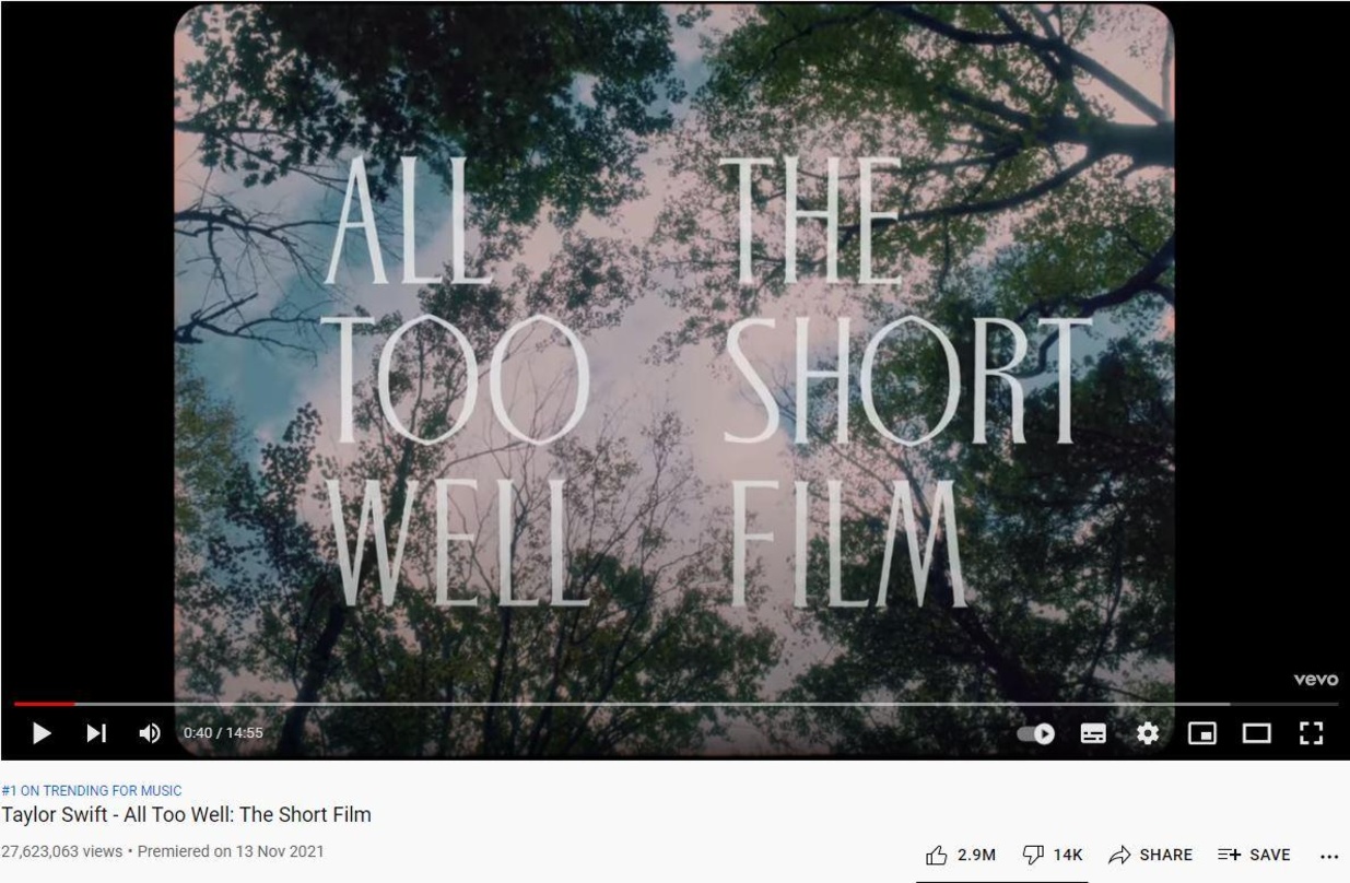 Weltweit gefragt: der Kurzfilm zum Song "All Too Well" von Taylor Swift