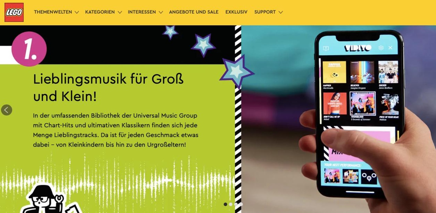 Verspricht Lieblingsmusik für Groß und Klein aus dem Hause Universal Music: die Vidiyo-Produktseite des Spielwarenkonzerns Lego