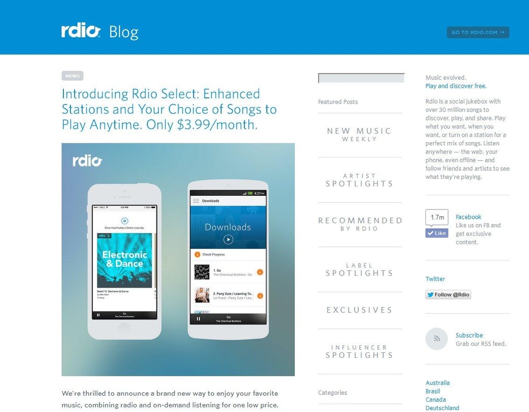 Legt den Preis fürs Musikstreaming tiefer: Rdio führt mit Rdio Select ein Sonderangebot für ein Musikabo mit einem reduzierten Angebotsumfang ein