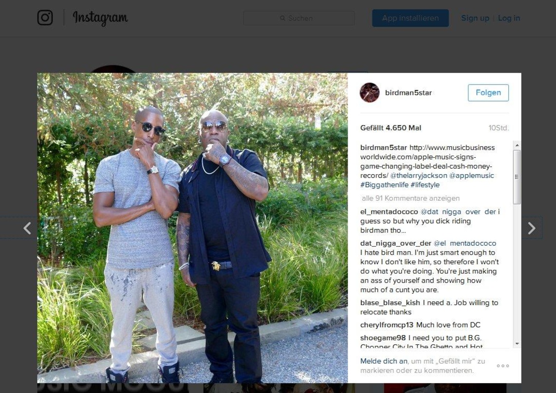 Filmprojekt statt Labeldeal: Larry Jackson (Apple Music, links) zeigt sich zusammen mit Bryan "Birdman" Williams, Gründer und CEO von Cash Money Records