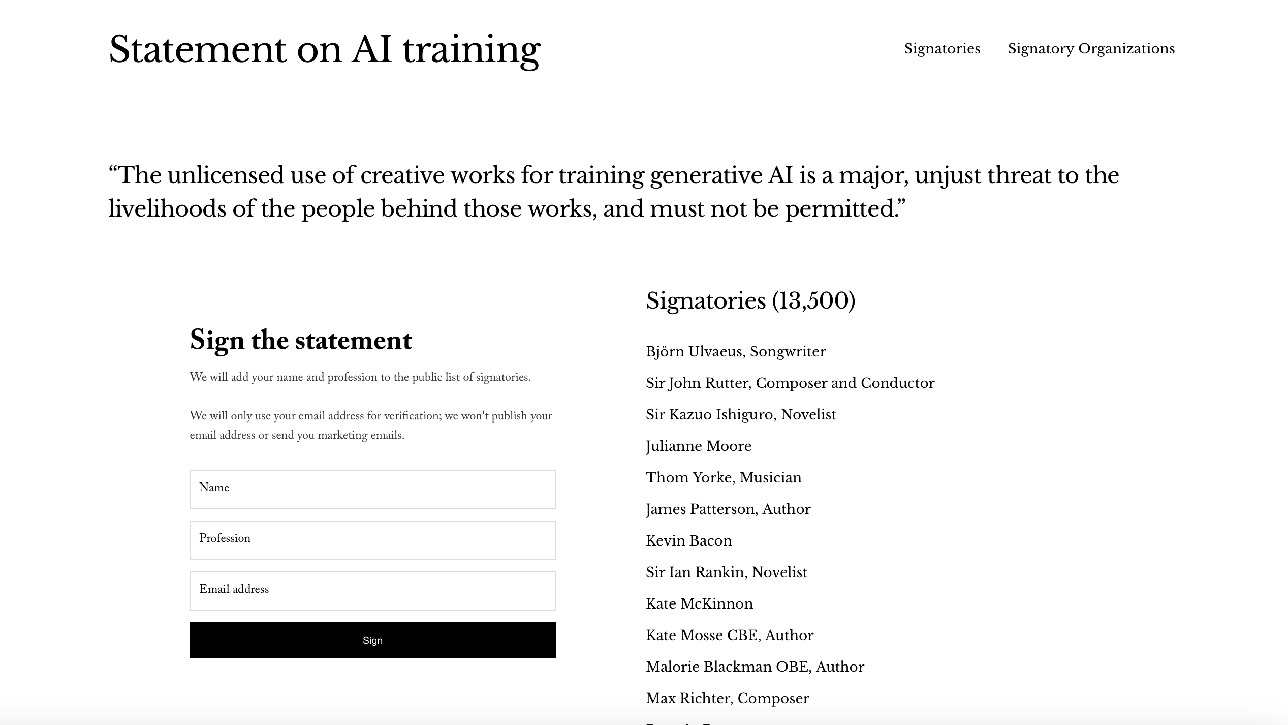 Macht sich für einen fairen Umgang mit den kreativen Werken der Menschen starK. das "AI Training Statement".