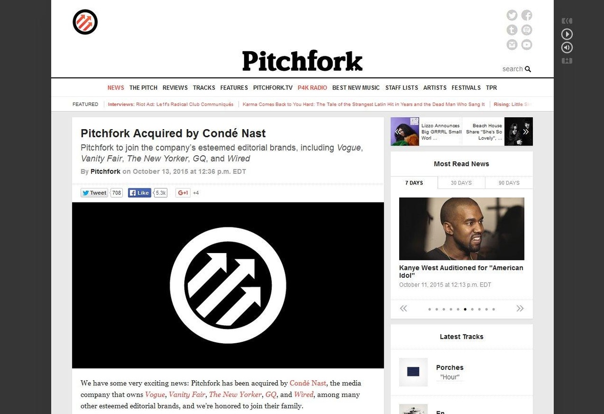 Übernahme im Bereich der Musikmedien: Conde Nast kauft Pitchfork Media