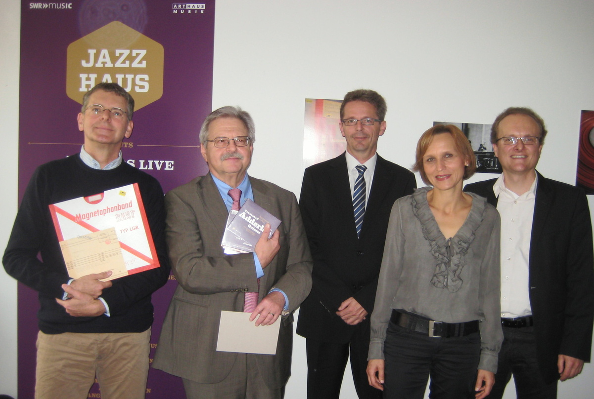 Stellen das neue Label Jazzhaus vor (v.l.n.r.): Ulli Pfau (Label Producer Jazzhaus), Burkhard Freyberg (Geschäftsführer SWR Media Services), Hans-Peter Zachary (Manager SWR Big Band), Marg...