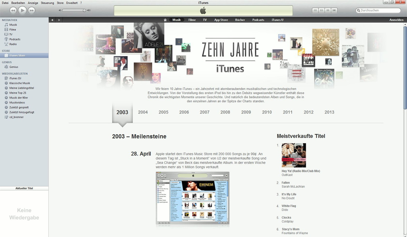 Zeigt zum zehnten Jubiläum eine Chronik der vergangenen Dekade: der iTunes Store aus dem Hause Apple