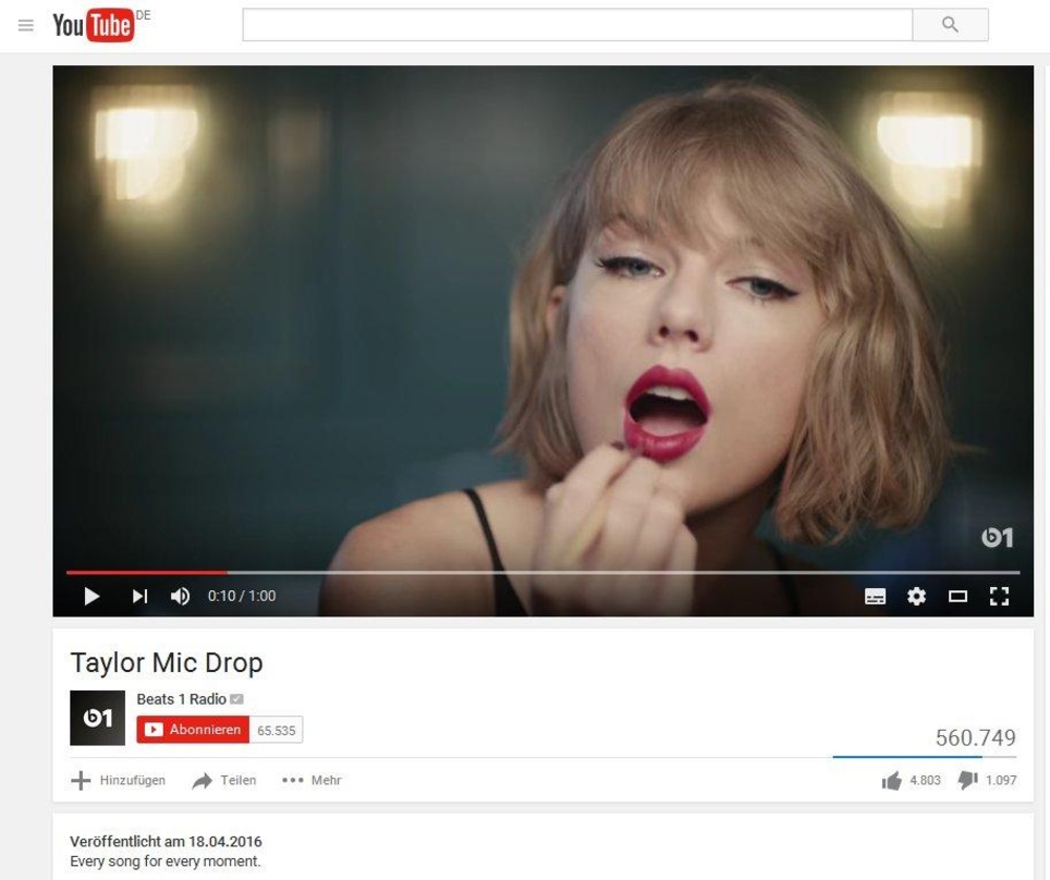 Wirbt weiter für Apple Music: Nach einem PR-Stunt in ihrem ersten Werbeclip für den Apple-Streamingdienst bewegte Taylor Swift in der zweiten Runde die Lippen zu einem Song von Jimmy Eat W...