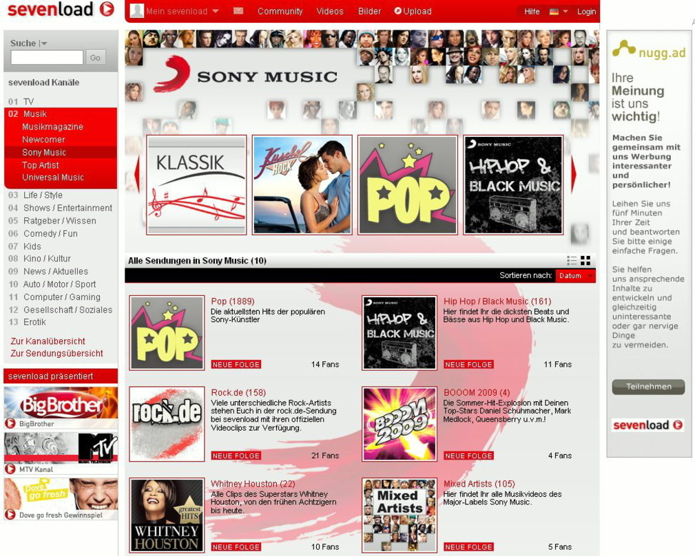 Ab sofort im "Branded Channel" bei sevenload verfügbar: Videos von Sony Music