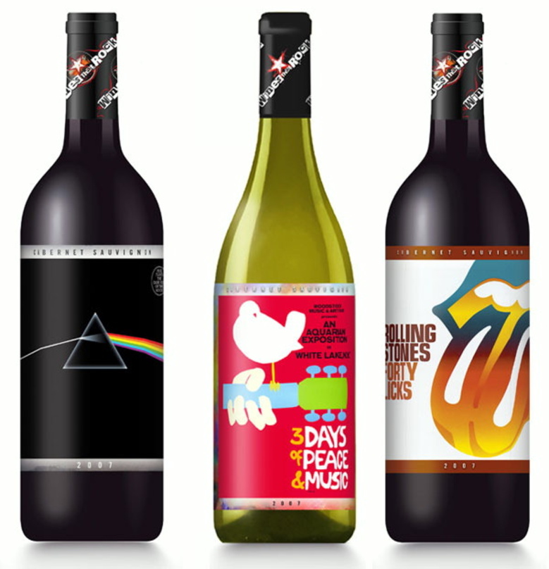 Rockende Tropfen (v.l.n.r.): The Dark Side Of The Moon Cabernet Sauvignon, Woodstock Chardonnay und Forty Licks Merlot