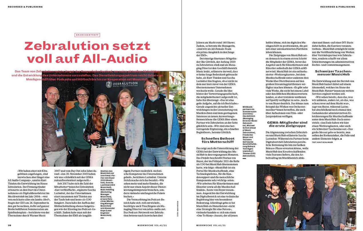Stellten den MusicHub vor (Foto links, von links): Florian von Hoyer (COO Musihub), Sascha Lazimbat (CEO MusicHub), Maïa Heidling (Marketing Manager MusicHub), Ariane Petschow (Marketing M...