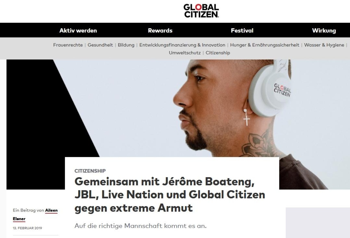 Soll zum Einsatz gegen Armut aufrufen: eine Kampagne von Live Nation und den Global-Citizen-Aktivisten mit Unterstützung von Jérôme Boateng und JBL