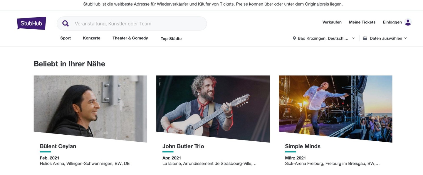 Ging im Februar für rund vier Milliarden Dollar an Viagogo: die Ticketplattform Stubhub
