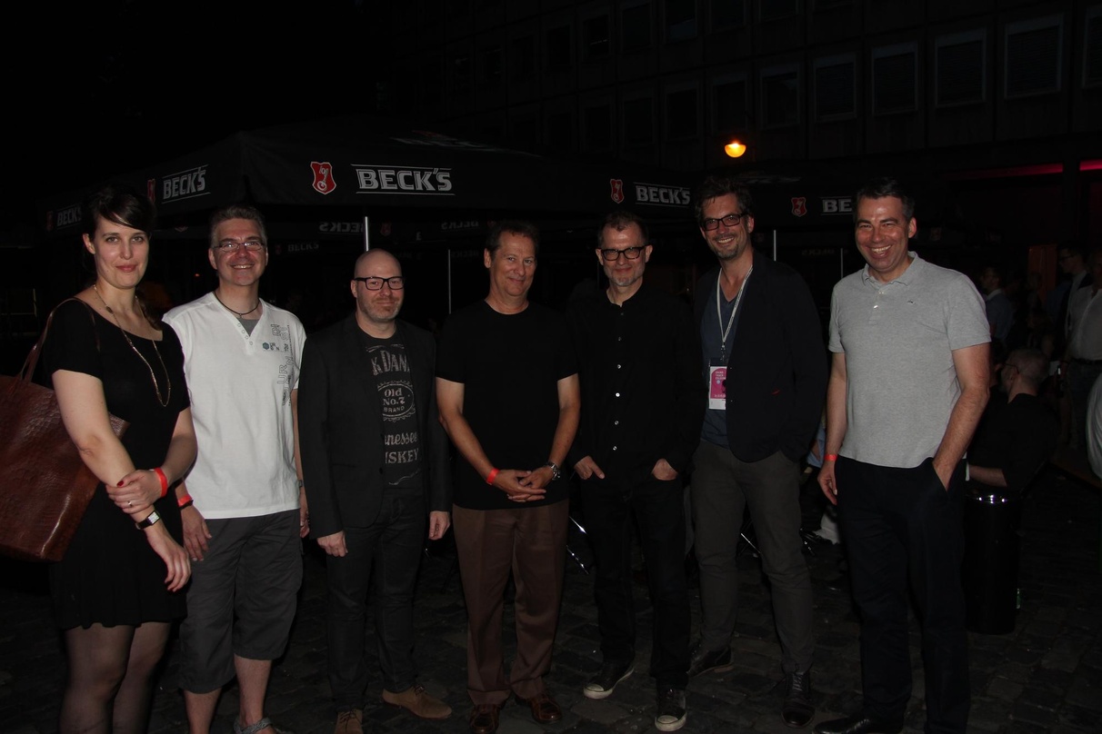 Gaben am Abend des 24. August vor der IHK Köln den Startschuss für SoundTrack_Cologne 2016 (von links): Kathrin Häger (Leiterin des "See The Sound"-Filmprogramms), der für den Bereich Game...