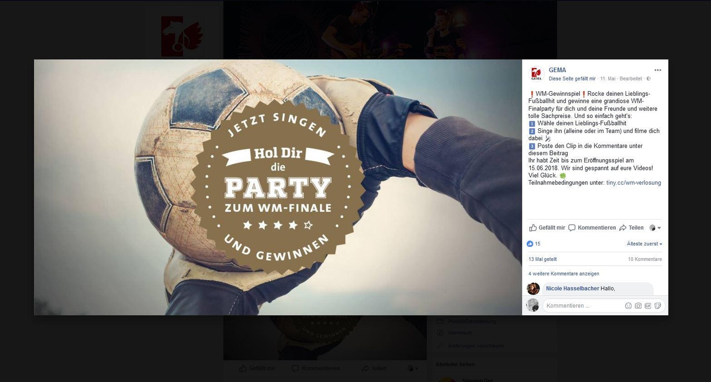 Lockt mit einer WM-Party: Das Gewinnspiel der GEMA