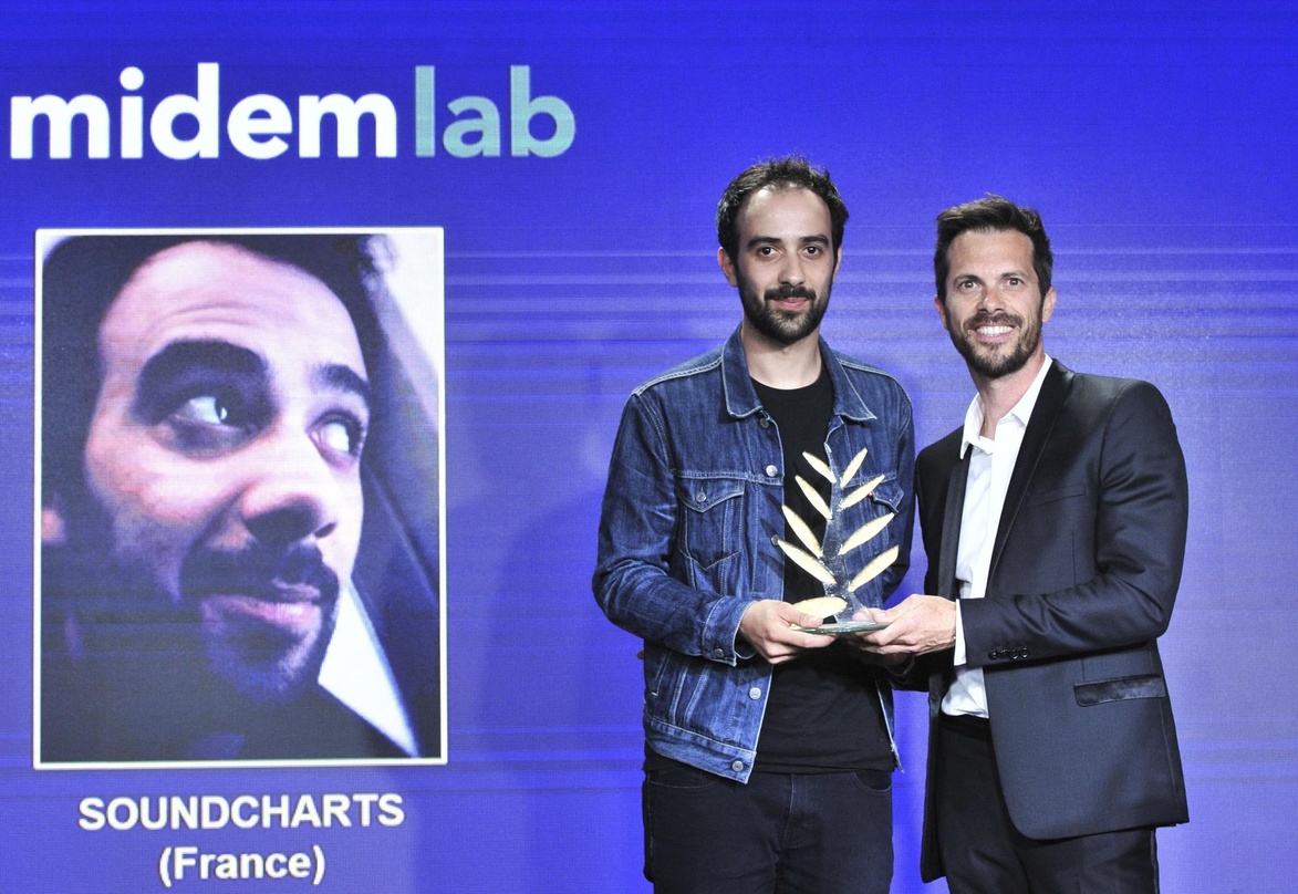 Gewann im Vorjahr bei der Midemlab (von links): Soundcharts-Gründer David Weiszfeld mit Midem-Direktor Alexandre Deniot