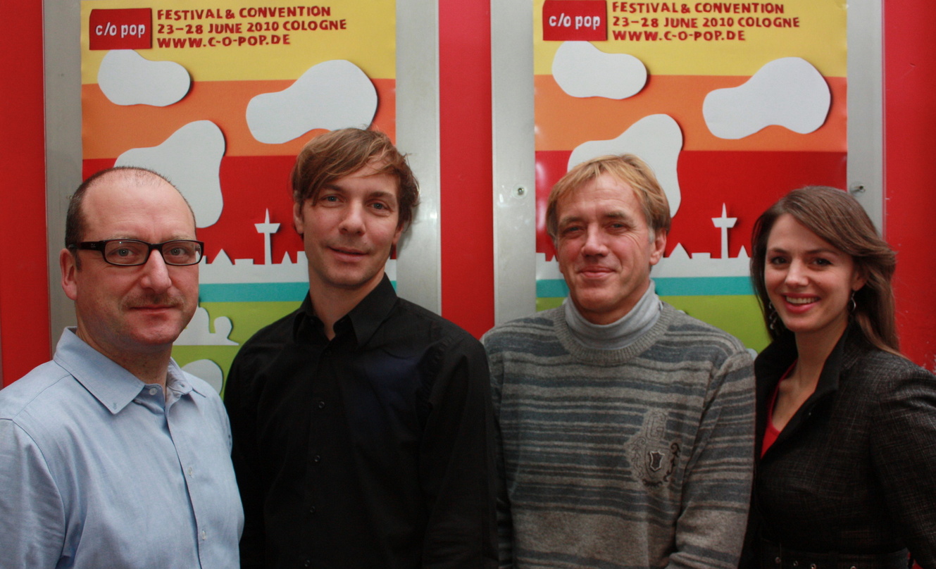 Sehen ideale Bedingungen für eine Weiterentwicklung der c/o pop (v.l.n.r.): Ralph Christoph (Programmberatung c/o pop), Tobias Thomas, Norbert Oberhaus und Claudia Jericho