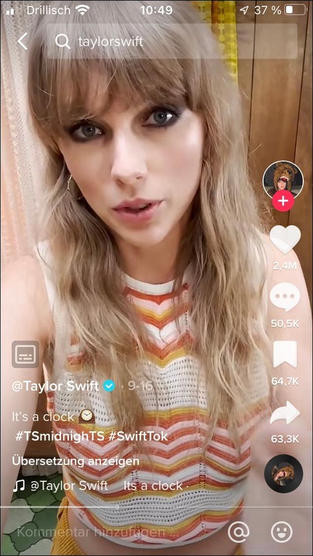 "Es ist eine Uhr": Taylor Swift bewirbt verschiedene Versionen ihres aktuellen Albums, "Midnights", auch über TikTok-Clips