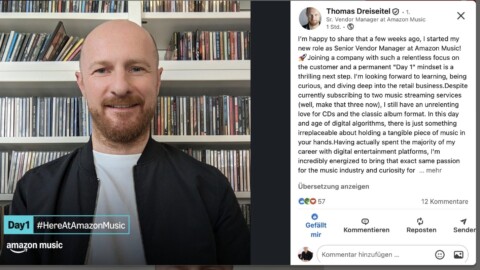Handelt künftig mit Tonträgern: Thomas Dreiseitel, der seinen Wechsel zu Amazon Music über Linkedin verkündet. Foto: linkedin.com/in/thdre, Screenshot