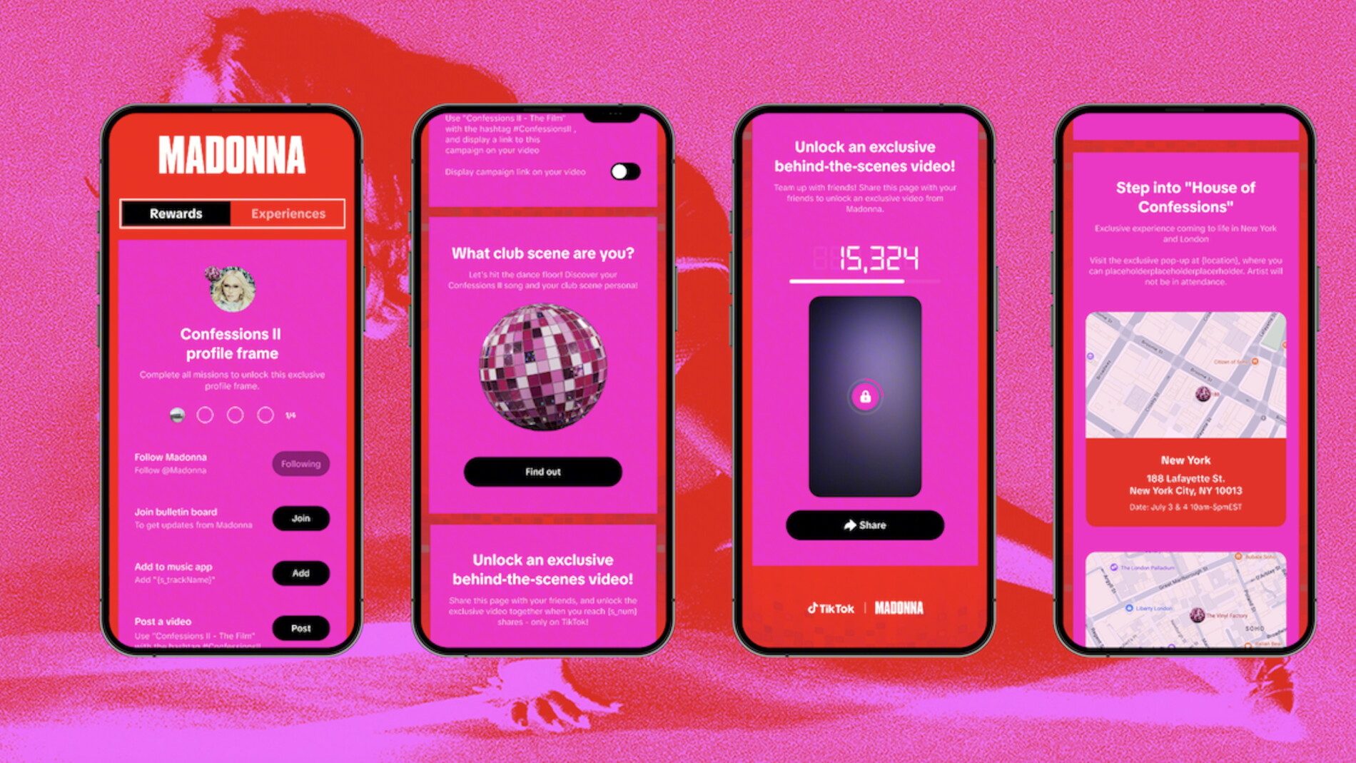 Fährt auf digitaler und physischer Schiene: Madonnas Release-Kampagne auf TikTok. Grafik: TikTok