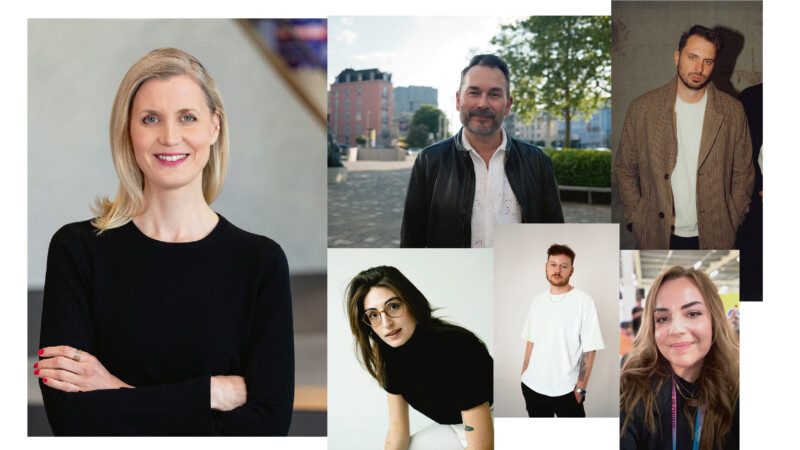 Bilden beim SWR das Musikteam für den ESC: Tina Sikorski (links) sowie (oben, von links) Pele Loriano, Jules Kalmbacher und (unten) Celina Spanier, Florian Müller und Lilly Behling. Fotos: SWR/Patricia Neligan, Benjamin Ramsauer, Phil Hessler, Rebecca Kraemer, Jannik Perse, privat; Montage: MusikWoche