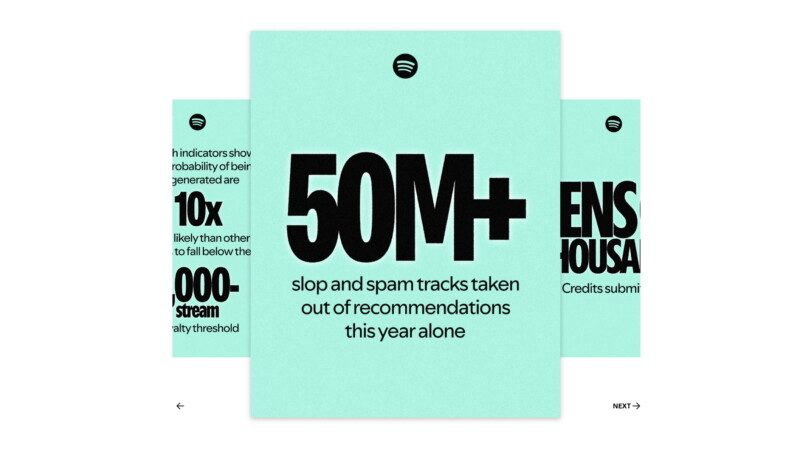 Verbannt: laut Spotify hat das Unternehmen allein im Laufenden Jahr bereit 50 Millionen wahrscheinlich KI-generierte Tracks aus seinen Empfehlungen gestrichen. Foto: Spotify